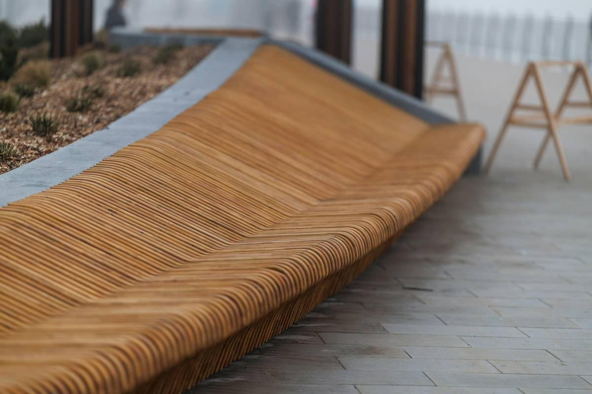 Architect using outdoor benches cad blocks in AutoCAD layout